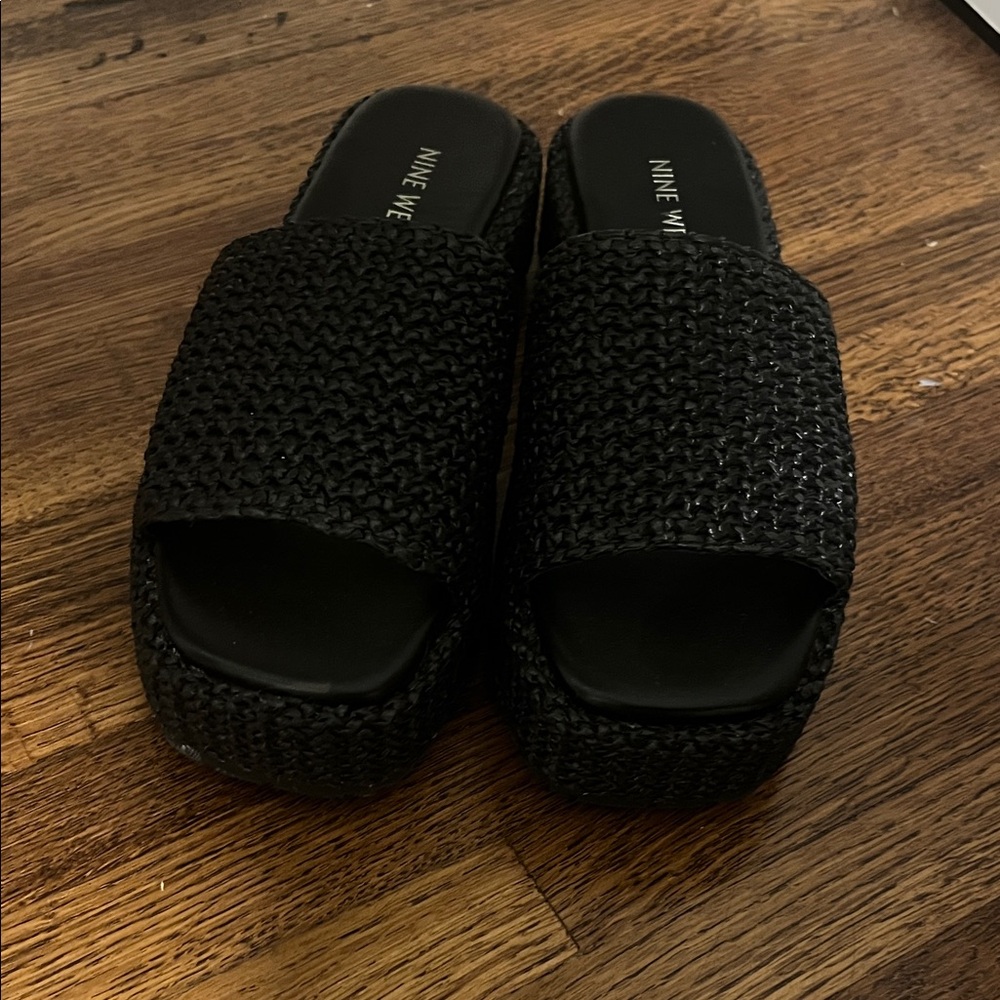 Nine West Black Woven Slide Sandals